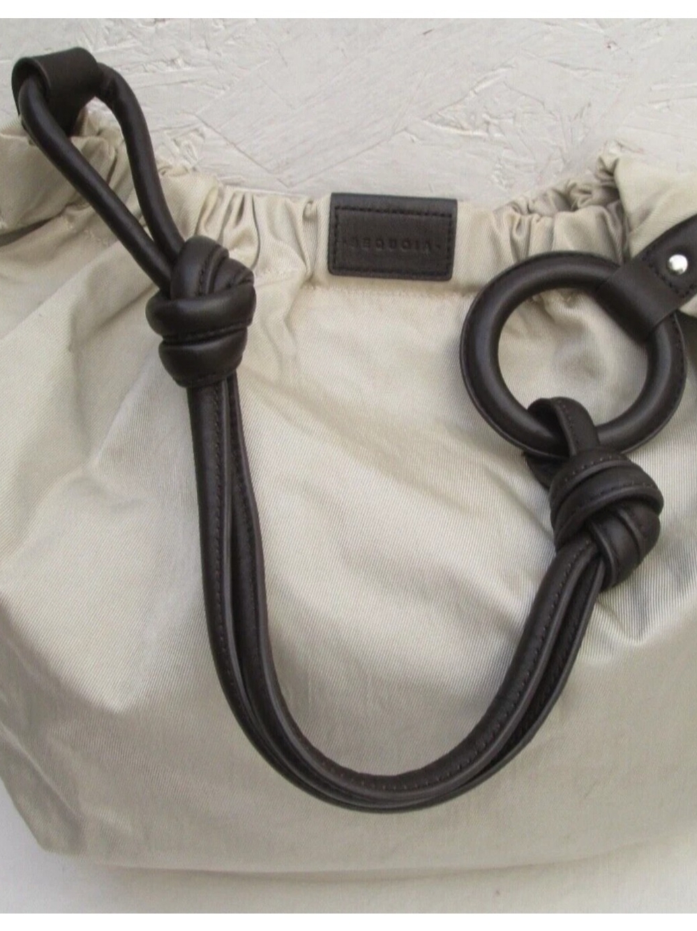 Sequoia Cream Shoulder Bag with Dark Brown Knotted Leather Handles
